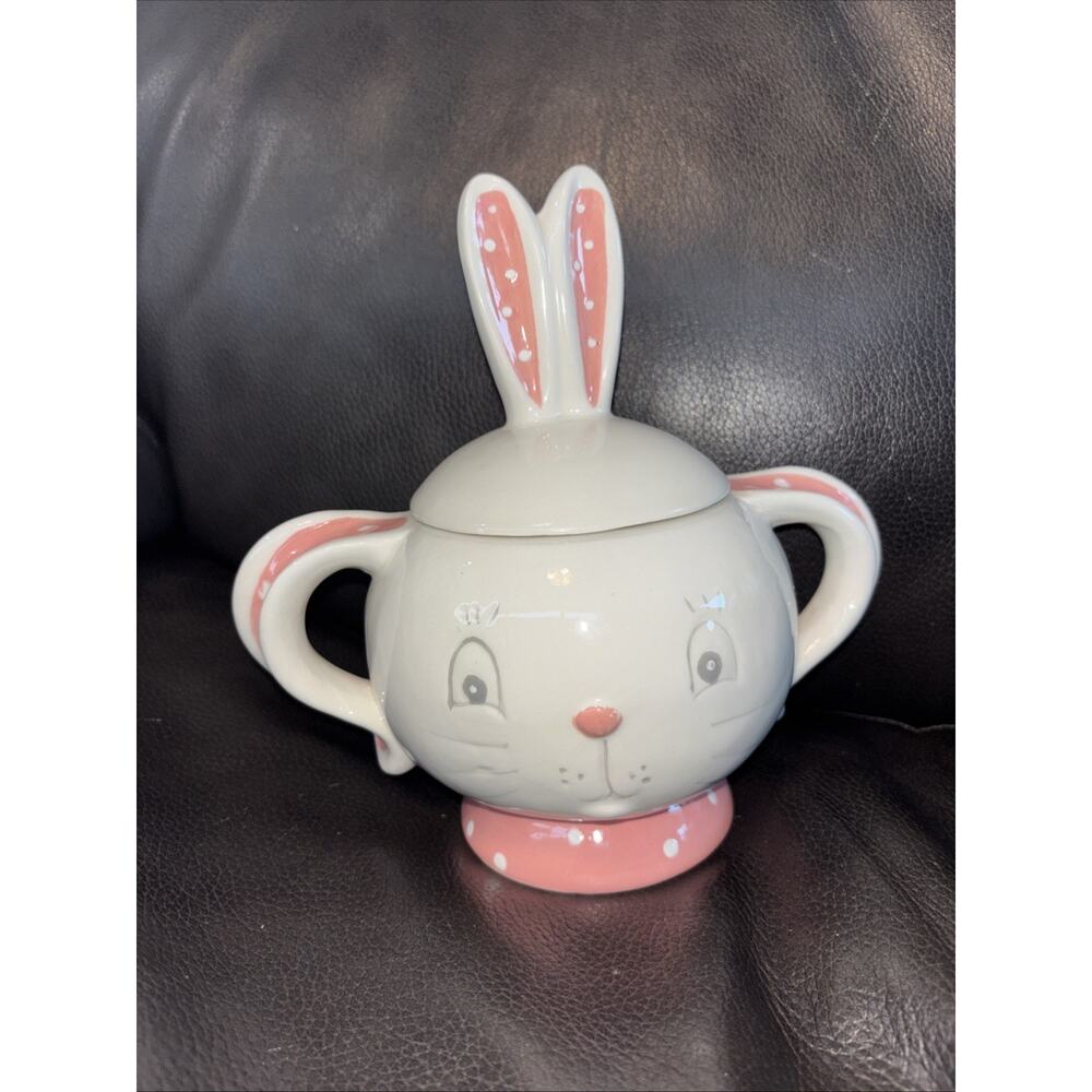 Johanna Parker Transpac Easter‎ Bunny Rabbit Mug Covered Cup Decor Pink White